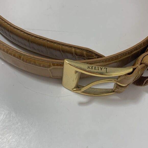 Lauren Ralph Lauren Crocodile Tan Embossed Leather Golden Buckle Size Large main image 9